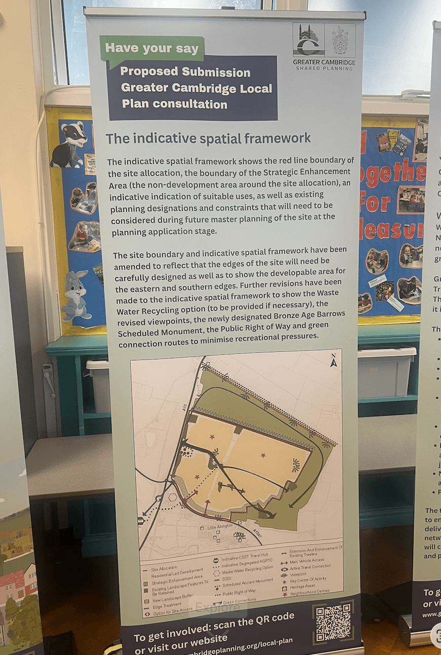 GCSP exhibition banner at Abington Primary School showing the indicative spatial framework